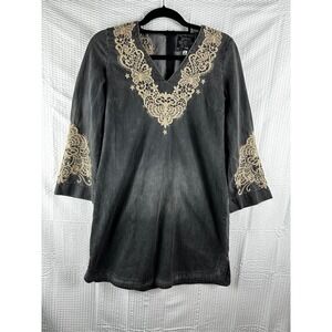 Johnny Was Neema Tunic Dress SizeXS Embroidered Gray Chambray
